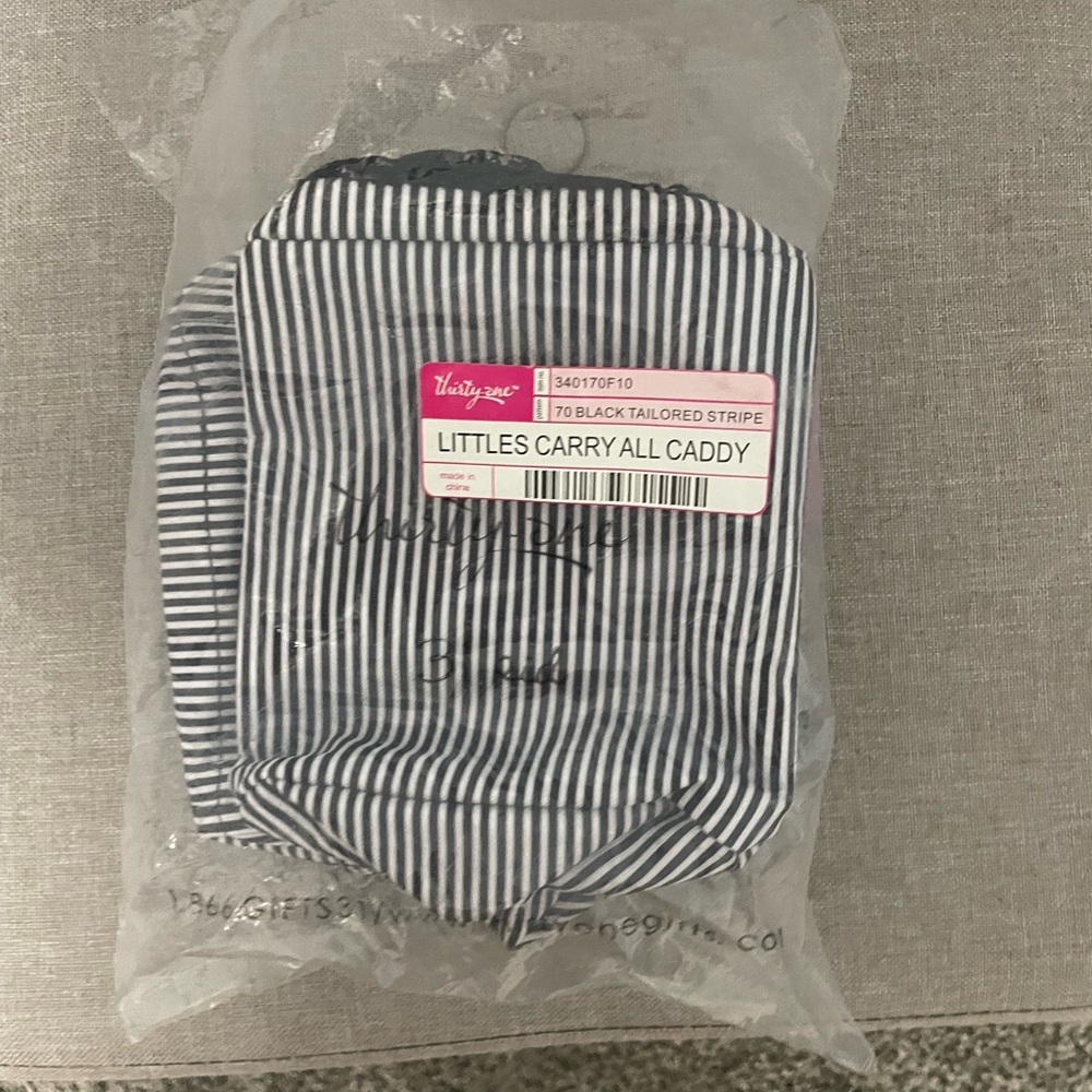 Thirty-One Striped Organizer with Pink Handle